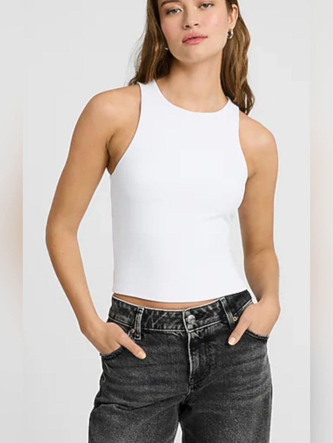 Express Body Contour Smooth Women's Cropped Tank Top Double Layered White Large